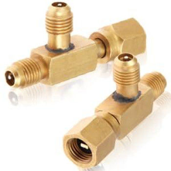 2PCS Quick Coupler Access Tee, 1/4'' Valves Core Tee Adapter with Swivel Connector, Fits for Gauge Deep Vacuum Pump Manifold