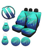 UZZUHI Sea Turtle Car Seat Covers Steering Wheel Cover Full Set for Women Gilry Universal Front and Rear Bench Back with Belt Strap CoverCup CoastersAuto Keychains Blue Teal Desing,