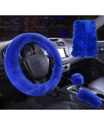 5 Pcs Fluffy Steering Wheel Covers Set,Fuzzy Steering Wheel Cover for Women Girls,Cute Furry Wool Car Accessories with Handbrake Cover,Gear Shift Cover,Shoulder Guard Cover,Universal Fit 15 inch(Blue)