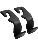 TISOHUGO Headrest Hooks for Purses and Bags,Vehicle Back Seat Headrest Hanger Matching Cars Interior Genuine Leather Storage Holder Hook, 2 Pack, Black