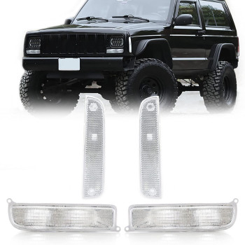 USR DEPO 97-01 XJ Signal Lights - COMBO Clear Bumper Turn Signal + Corner Side Marker Lamps Set (Left + Right) Compatible with 1997-2001 Cherokee XJ Chassis (Clear 4 Pieces)