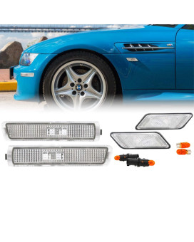 USR Z3 Side Marker Lights - COMBO Euro Clear Lens Front Bumper Sidemarkers + Fender Sidemarker Lamps Set Compatible with 1996-2002 BMW Z3 / M Roadster/M Coupe (4 Pieces w/ 2 Bulbs + Socket Included)