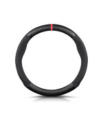 Ergocar Round Shape Carbon Fiber & Microfiber PU Leather Steering Wheel Cover Anti-Slip Car Steering Wheel Protector Breathable Sweat Absorbent Sport for Diameter 38cm(15)-Black Red