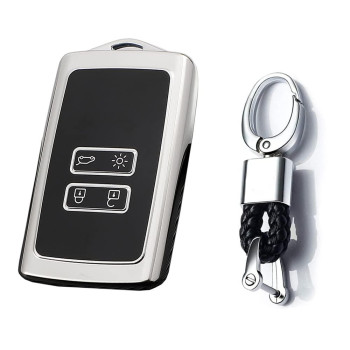 SANRILY 1pcs Silver Key Cover for Renault Kadjar Koleos 2 Dacia Keyless Remote Keychain Holder Soft TPU Full Protection Key Fob Case Shell