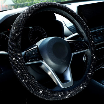 Bling Steering Wheel Cover Women Crystal Diamond Steering Wheel Cover Soft Velvet Rhinestones Wheel Protector Anti Slip Lining for Diverse Vehicle, Car, SUV, Auto and More, 15 Inch(Black)