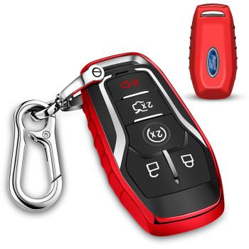 QBUC for Ford Key fob Cover,TPU Car Key Case Protector with Keychain Compatible with Ford Fusion F-150 Edge Explorer Mustang Lincoln MKZ MKC 2/3/4/5 Buttons Smart Key,red