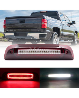 NSLUMO Led Third Brake Light Replacement for 2014-2018 Chevy Silverado GMC Sierra 1500 2500HD 3500HD Red LED Strobe Rear 3rd Brake Center High Mount Stop Lamp + White Cargo Light Kit Euro Clear Lens