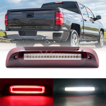 NSLUMO Led Third Brake Light Replacement for 2014-2018 Chevy Silverado GMC Sierra 1500 2500HD 3500HD Red LED Strobe Rear 3rd Brake Center High Mount Stop Lamp + White Cargo Light Kit Euro Clear Lens