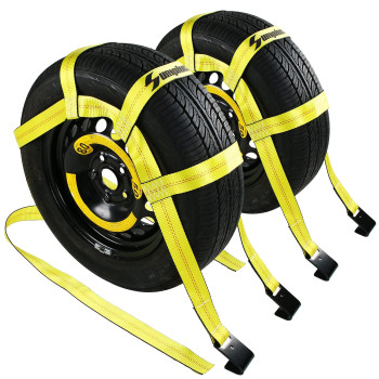 Tow Dolly Basket Straps with Flat Hook-2 Pack,Car Wheel Straps Tire Bonnet Net Fits Most 14-19 Tires,Tow Dolly Strap,Auto,ATV,Towing Tie Down Webbing,Universal Vehicle Car Dolly Straps Accessories