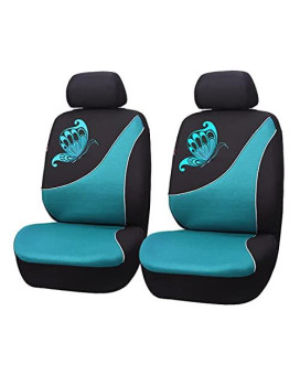 Flying Banner Mesh Colorized Universal Fit Car Seat Covers with Butterfly Embroidery Design (2 Fronts, Mint Blue)