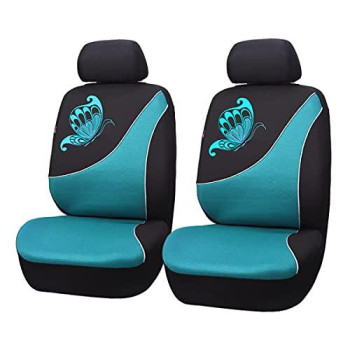 Flying Banner Mesh Colorized Universal Fit Car Seat Covers with Butterfly Embroidery Design (2 Fronts, Mint Blue)