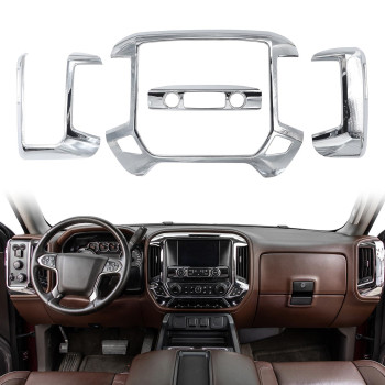 RT-TCZ for Silverado Dash Panel Trim Cover Chrome Bezel for GMC Sierra Chevy Silverado 2014-2017 Chrome Interior Accessories 4pcs