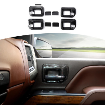 RT-TCZ for Chevy Silverado Inner Door Handle Bowl Trim Cover for Chevrolet Silverado GMC Sierra 2014-2018 Carbon Fiber Interior Accessories 8pcs