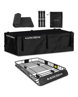 ARKSEN 64 x 39 Inch Universal 150LB Heavy Duty Roof Rack Cargo with 500D PVC Waterproof Cargo Bag, Car Top Luggage Holder Carrier Basket for SUV, Truck or RV Camping Storage Steel Construction