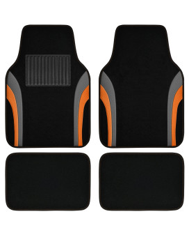 CAR PASS Leather Sporty Car Floor Mats Carpet, Universal Waterproof Automotive Floor Mat Fit for Sedans, Cars, Mid Trucks, Vans, SUV, Set of 4 (Black and Orange)