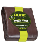 Core Tarps Heavy Duty 8 Mil Tarp Cover, Waterproof, UV Resistant, Rip and Tear Proof, Poly Tarpaulin with Reinforced Edges for Roof, Camping, Patio, Pool, Boat. (Brown/Black 10' X 20')