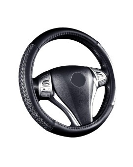 Flying Banner car Steering Wheel cover Faux Leather Massage Universal fit 3D Faux Leather Woven Anti-Slip Sporty 15 Inches (Sliod Black Woven)