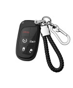 Autophone Compatible With Jeep Key Fob Cover With Leather Keychain Soft TPU Protection Key Case for Dodge Charger Challenger Dart Journey Durango Grand Caravan RAM Fiat Smart Key,Black