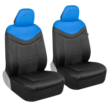 Motor Trend Premium LuxeSport Blue Car Seat Covers for Front Seats, 2 Pack - Automotive Seat Protectors with Comfortable Mesh Back & Faux Leather Headrest, Interior Covers for Car Truck Van SUV