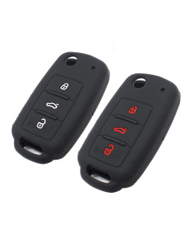 EYANBIS Silicone Key Fob Cover Fit for Flip 3 Buttons VW Volkswagen Jetta GTI Passat Golf Tiguan Touareg Beetle CC Eos Key Fob Car Accessories Remote Key Protection Case - Black & Black/Red