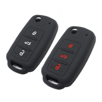 EYANBIS Silicone Key Fob Cover Fit for Flip 3 Buttons VW Volkswagen Jetta GTI Passat Golf Tiguan Touareg Beetle CC Eos Key Fob Car Accessories Remote Key Protection Case - Black & Black/Red