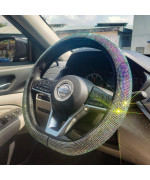 Bling Rhinestone Flat Bottom Car Steering Wheel Cover for Women&Girls,Universal Breathable Anti-Slip Steering Whee Cover,Party/Birthday Gift (Colorful)