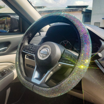 Bling Rhinestone Flat Bottom Car Steering Wheel Cover for Women&Girls,Universal Breathable Anti-Slip Steering Whee Cover,Party/Birthday Gift (Colorful)