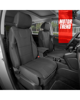 Motor Trend Faux Leather Car Seat Covers, 2 Piece Set - Premium Car Seat Cushions for Front Seats, Padded Car Seat Protectors with Storage Pocket, Seat Covers for Cars Trucks SUV (Black)