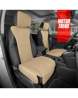 Motor Trend Faux Leather Car Seat Covers, 2 Piece Set - Premium Car Seat Cushions for Front Seats, Padded Car Seat Protectors with Storage Pocket, Seat Covers for Cars Trucks SUV (Solid Beige)