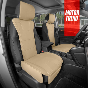 Motor Trend Faux Leather Car Seat Covers, 2 Piece Set - Premium Car Seat Cushions for Front Seats, Padded Car Seat Protectors with Storage Pocket, Seat Covers for Cars Trucks SUV (Solid Beige)