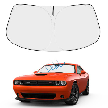 Proadsy Front Windshield Sun Shade Foldable Sunshade Protector Custom Fit 2015-2024 Dodge Challenger Coupe, SRT Hellcat, Redeye, Widebody, SXT, RT Scat Pack, GT, RT, TA Coupe Accessories 2023 Upgrade