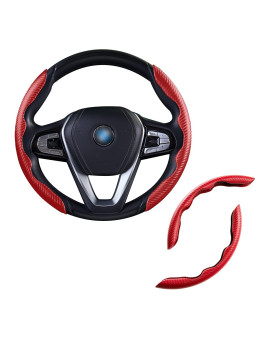 WOCOCN Steering Wheel Cover,Carbon Fiber Car Steering Wheel Cover with Non-Slip Lining,Universal Fit Most of Car Interior Accessories (Red)