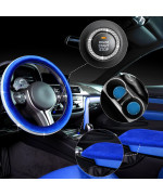 5 Pieces Bling Car Accessories Set Crystal Diamond Car Steering Wheel Cover Faux Fur Auto Center Console Pad Cup Holders Rhinestone Ring Sticker for Car Decor(Royal Blue)
