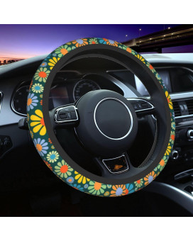 Koliocaa Abstract Hippie Flower Steering Wheel Cover, 15 Inch Car Wheel Protector Universal Automotive Accessories