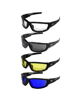 Global Vision Sly Padded Motorcycle Sunglasses Black Riding Glasses for Men or Women (Clear Smoke Yellow & Blue)