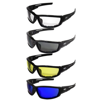 Global Vision Sly Padded Motorcycle Sunglasses Black Riding Glasses for Men or Women (Clear Smoke Yellow & Blue)