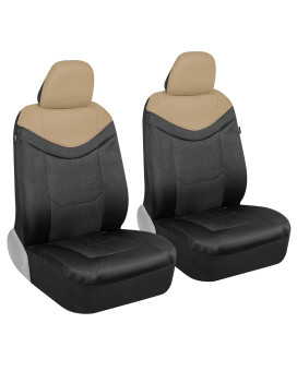 Motor Trend Premium LuxeSport Beige Car Seat Covers for Front Seats, 2 Pack - Automotive Seat Protectors with Comfortable Mesh Back & Faux Leather Headrest, Interior Covers for Car Truck Van SUV