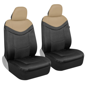 Motor Trend Premium LuxeSport Beige Car Seat Covers for Front Seats, 2 Pack - Automotive Seat Protectors with Comfortable Mesh Back & Faux Leather Headrest, Interior Covers for Car Truck Van SUV