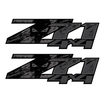 Z71 4x4 (Set of 2 Decals) - F - 1500 2500 HD Stickers (Z71 4x4 Black Skull)