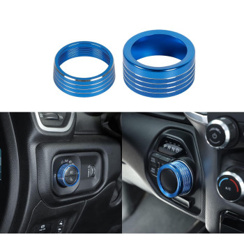 Voodonala for Dodge RAM Aluminum Headlight & Gear Knob Switch Knob Cover for 2018-2020 RAM, Blue2pc