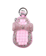 ikasus Bling Car Leather Key Bag Bowknot Crystal Key Case Wallet Pendant Decoration Car Key Case Women for Shiny Crystal Car Keys Novelty Zipper Bag for Most Car Keys Pink