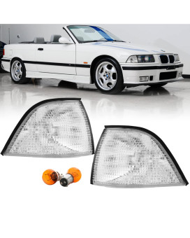 DEPO E36 2D Corner Lights - Euro Cornering Turn Signal Lamps Set (Left + Right) Compatible with 1992-1999 BMW E36 2 Doors Coupe and Convertible including M3 (Clear Lens with 2 Amber Bulbs)