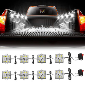 Mega Racer LED Truck Bed Lights - Super White, 48 LED Chips, On/Off Flip Switch, 12 Volt, Universal Automotive Accessories for Pickup Truck Bed Lighting, IP68 Waterproof Rated - 8 Pods