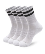 MONFOOT Womens and Mens 4 Pack Athletic cushioned crew Socks Striped Small