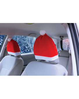 2 Pack Set Santa Hat Car Seat Headrest Covers as Cute Car Decor Interior Vehicle Accessories -Car Christmas Decorations for Car - Functional Car Decorations Christmas Design Fits Most Vehicle Headrest