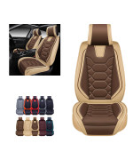 OASIS AUTO Car Seat Covers Premium Waterproof Faux Leather Cushion Universal Accessories Fit SUV Truck Sedan Automotive Vehicle Auto Interior Protector Front Pair (OS-004 Coffee)