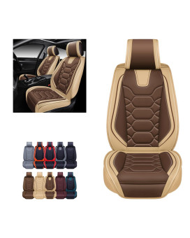 OASIS AUTO Car Seat Covers Premium Waterproof Faux Leather Cushion Universal Accessories Fit SUV Truck Sedan Automotive Vehicle Auto Interior Protector Front Pair (OS-004 Coffee)