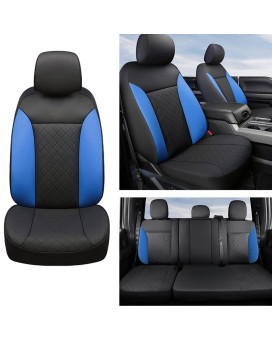 GIANT PANDA Full Set Car Seat Covers Customized Fit 2009-2021 Ford F150 and 2017-2021 F250 F350 F450 Super Crew/Crew Cab Pickup Trucks, Front and Rear Seats Fabric Protectors (Black+Blue)