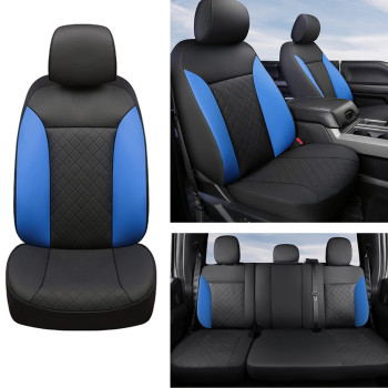 GIANT PANDA Full Set Car Seat Covers Customized Fit 2009-2021 Ford F150 and 2017-2021 F250 F350 F450 Super Crew/Crew Cab Pickup Trucks, Front and Rear Seats Fabric Protectors (Black+Blue)