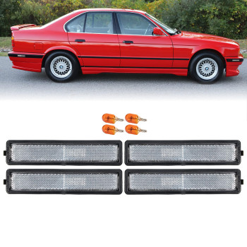 DEPO E30 Side Marker Lights - Euro Clear Front and Rear Bumper Sidemarkers Lamps Compatible with 1984-1991 BMW E30 3 Series / 88-94 E32 7 Series / 89-96 E34 5 Series (Clear Lens, 4 Pieces/set)